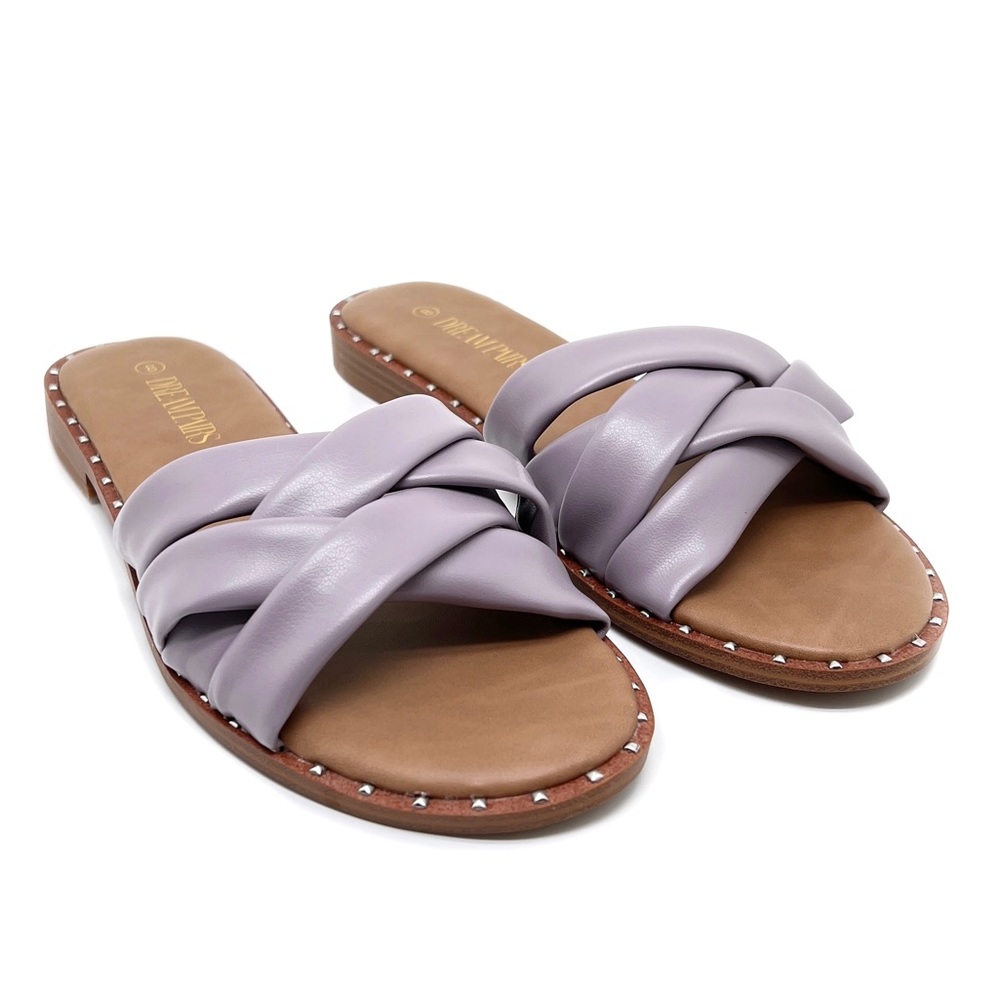 Dream Pairs Slides Slip On Studded Flat Sandals Taro Purple Size 8 - Picture 4 of 12
